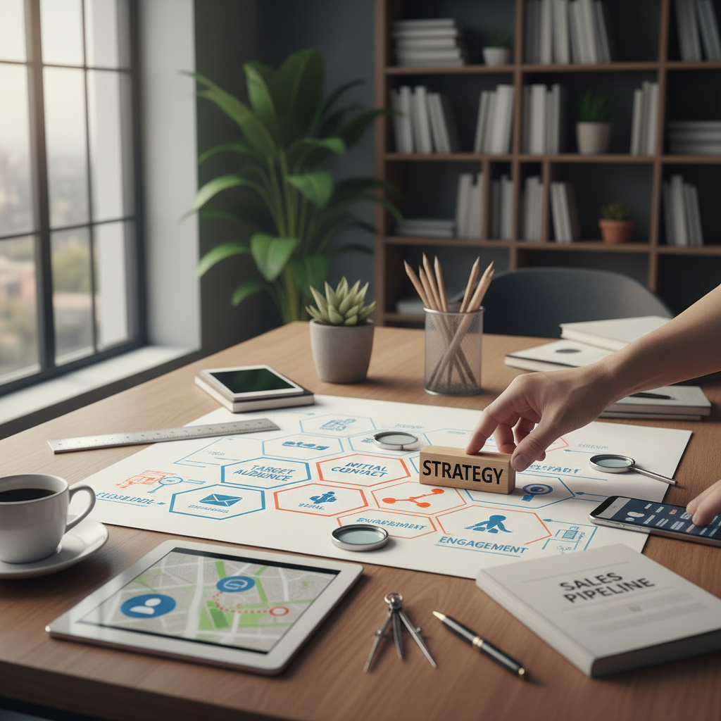 Close-up of sales pipeline planning with outreach strategy and engagement mapping