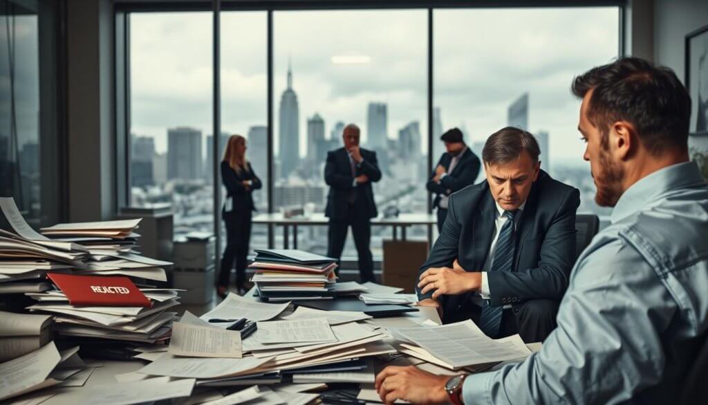 A chaotic office scene illustrating the failure of traditional retainer models in business partnerships. In the foreground, a frustrated businessperson in professional attire is sitting at a cluttered desk, surrounded by scattered papers and rejected contracts, their expression reflecting disappointment. In the middle ground, a group of colleagues, also in business attire, are engaged in a heated discussion, with visible signs of concern and frustration. In the background, a glass window shows a gloomy city skyline, emphasizing a sense of uncertainty. Soft, diffused lighting filters through the window, casting shadows that enhance the mood of tension and disappointment. The angle is slightly tilted to create a sense of disarray, ensuring the atmosphere conveys the challenges and pitfalls of traditional retainer models. A chaotic office scene illustrating the failure of traditional retainer models in business partnerships. In the foreground, a frustrated businessperson in professional attire is sitting at a cluttered desk, surrounded by scattered papers and rejected contracts, their expression reflecting disappointment. In the middle ground, a group of colleagues, also in business attire, are engaged in a heated discussion, with visible signs of concern and frustration. In the background, a glass window shows a gloomy city skyline, emphasizing a sense of uncertainty. Soft, diffused lighting filters through the window, casting shadows that enhance the mood of tension and disappointment. The angle is slightly tilted to create a sense of disarray, ensuring the atmosphere conveys the challenges and pitfalls of traditional retainer models.