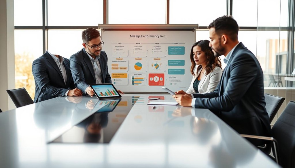 A professional business meeting scene illustrating the theme of "Mitigating Risks in Performance-Based Models." In the foreground, a diverse group of four professionals—two men and two women—are gathered around a sleek, modern conference table. They are engaged in a discussion, analyzing data on a tablet and charts displayed on a digital screen. The individuals are dressed in smart business attire. In the middle ground, a large whiteboard showcases colorful flowcharts with risk assessment strategies and highlights. The background features a contemporary office environment with large windows letting in natural light, casting a warm and inviting glow. The atmosphere conveys a sense of collaboration, strategy, and focused determination as they work together to navigate challenges in performance models. A professional business meeting scene illustrating the theme of "Mitigating Risks in Performance-Based Models." In the foreground, a diverse group of four professionals—two men and two women—are gathered around a sleek, modern conference table. They are engaged in a discussion, analyzing data on a tablet and charts displayed on a digital screen. The individuals are dressed in smart business attire. In the middle ground, a large whiteboard showcases colorful flowcharts with risk assessment strategies and highlights. The background features a contemporary office environment with large windows letting in natural light, casting a warm and inviting glow. The atmosphere conveys a sense of collaboration, strategy, and focused determination as they work together to navigate challenges in performance models.