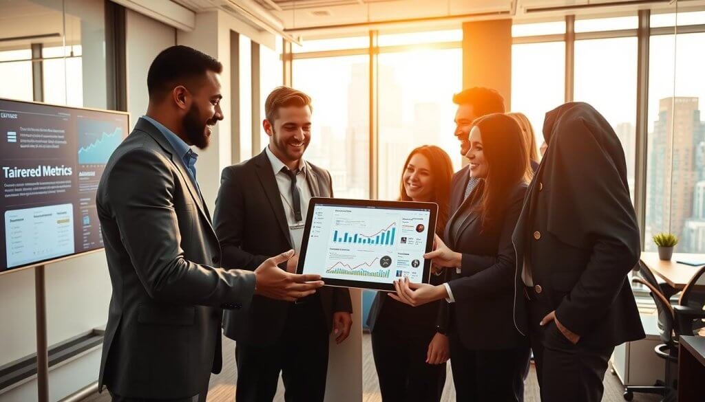 A dynamic office scene illustrating a professional team collaborating on advanced lead generation strategies. In the foreground, a diverse group of business professionals, dressed in smart business attire, engaged in an animated discussion around a digital tablet displaying nuanced analytics and buyer profiles. In the middle ground, a contemporary workspace filled with modern technology, including large screens showing data visualization and tailored lead metrics. The background features a bright window with cityscape views, casting warm natural light across the room. The atmosphere is energetic and focused, conveying innovation and forward-thinking, emphasizing the transition from generic lead lists to personalized, data-driven connections. A dynamic office scene illustrating a professional team collaborating on advanced lead generation strategies. In the foreground, a diverse group of business professionals, dressed in smart business attire, engaged in an animated discussion around a digital tablet displaying nuanced analytics and buyer profiles. In the middle ground, a contemporary workspace filled with modern technology, including large screens showing data visualization and tailored lead metrics. The background features a bright window with cityscape views, casting warm natural light across the room. The atmosphere is energetic and focused, conveying innovation and forward-thinking, emphasizing the transition from generic lead lists to personalized, data-driven connections.
